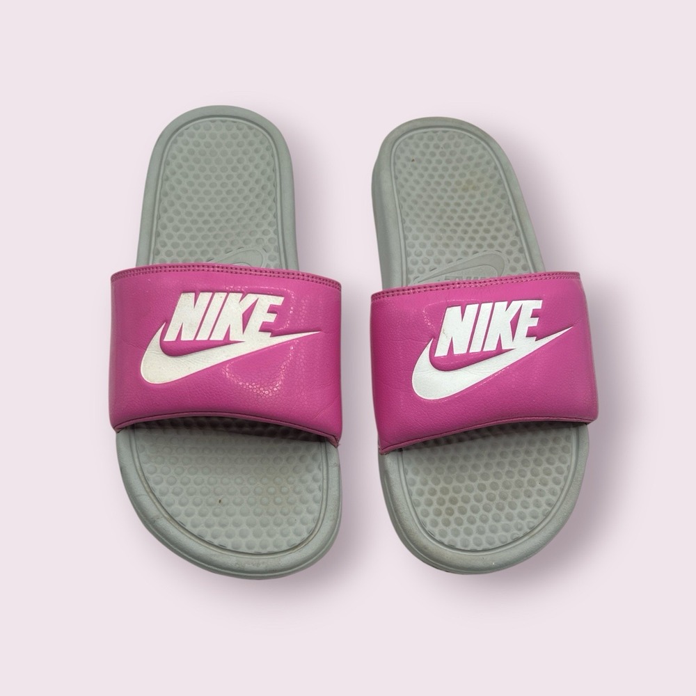 Nike Benassi JDI Slides Magenta Pink Grey Athletic Sandals WOMENS 10